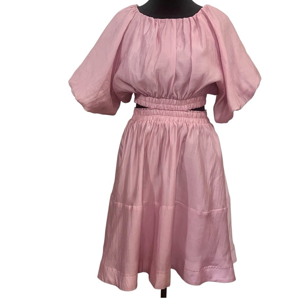 Kourt Pink Puff Sleeve Coquette Faux Two-Piece Dress - Tencel Blend, Size M